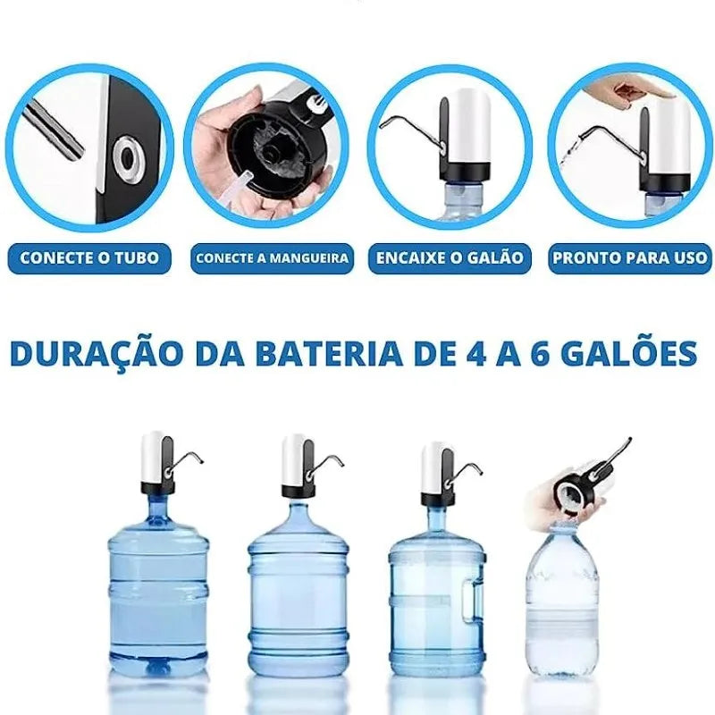 Bomba Elétrica Bebedouro Recarregável USB para Garrafão Galão D'água 5 a 20 Litro