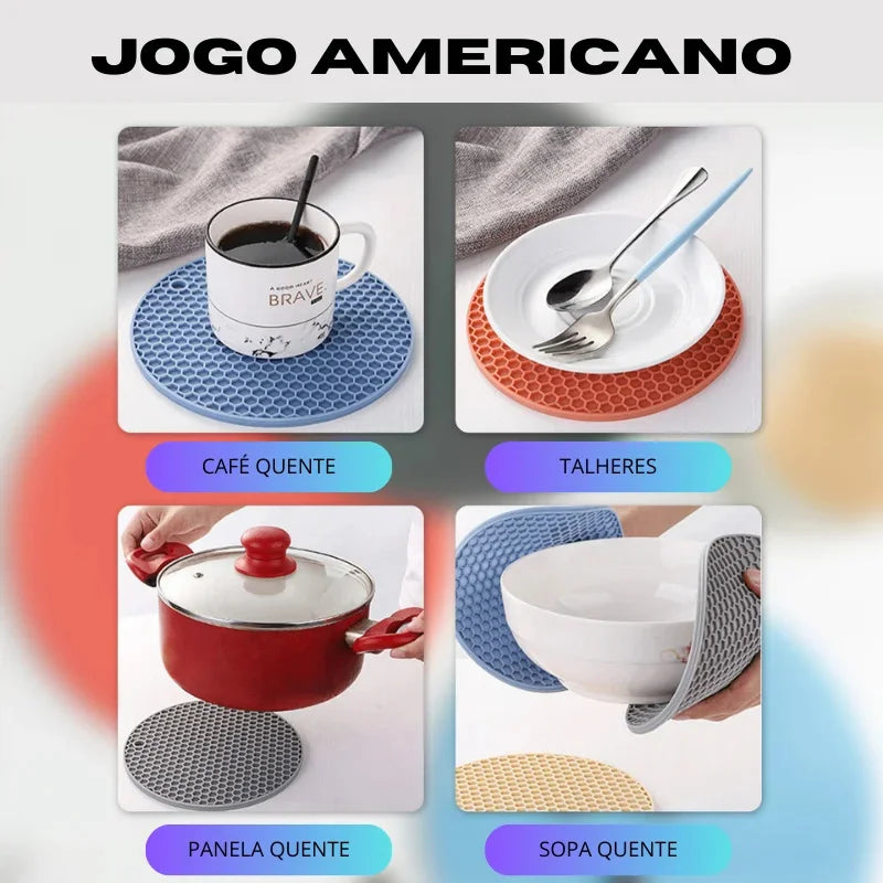 Jogo Americano de Silicone Super-resistência ao calor anti-derrapante