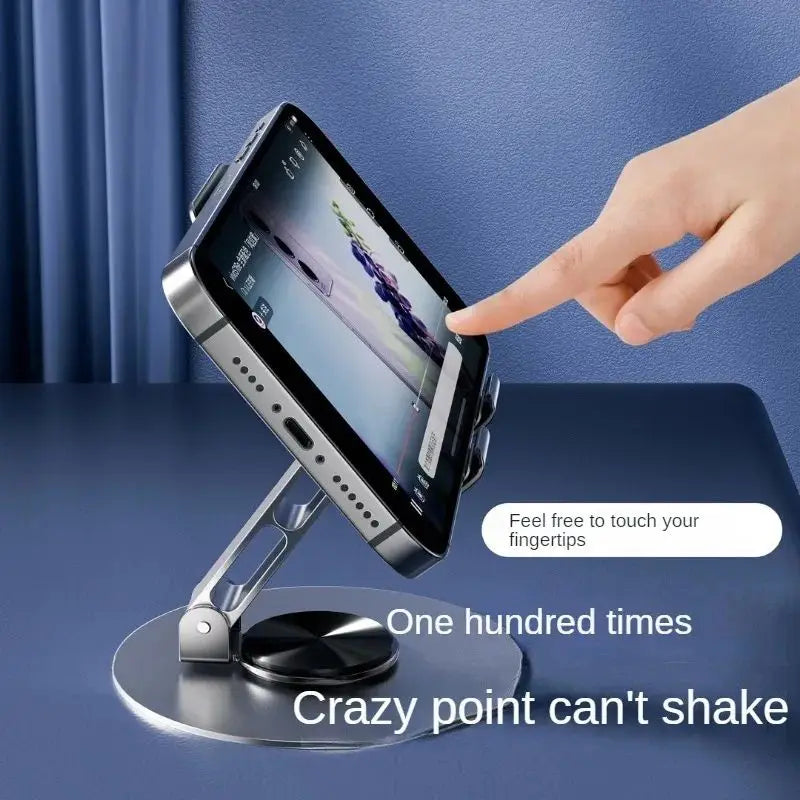 Suporte universal para celular com rotação de 360 graus em alumínio e todo em metal, dobrável, com design de eixo duplo, estável e anti-queda
