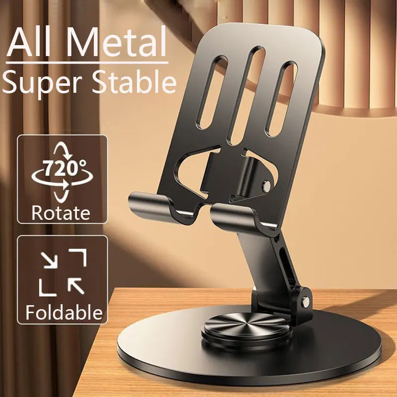 Suporte universal para celular com rotação de 360 graus em alumínio e todo em metal, dobrável, com design de eixo duplo, estável e anti-queda